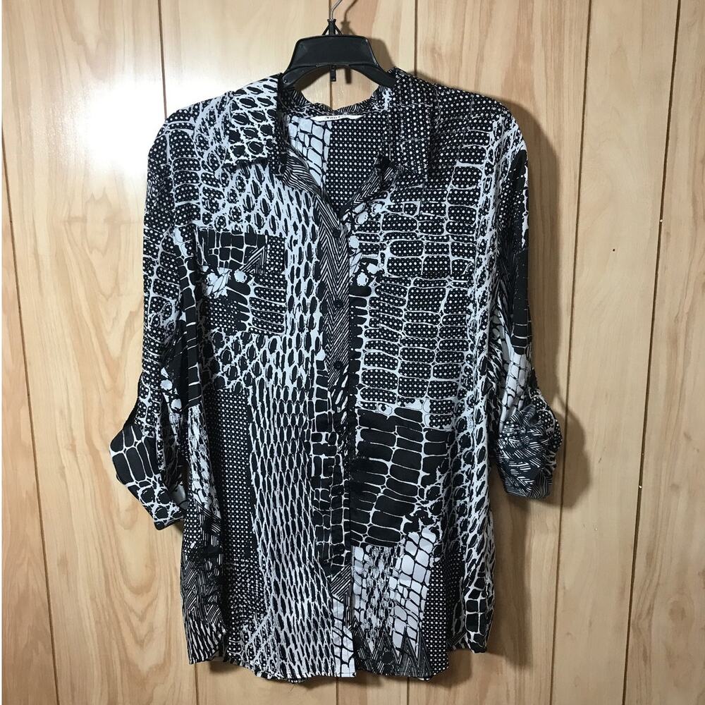 TanJay Animal Print Collared Long Sleeve Top XL